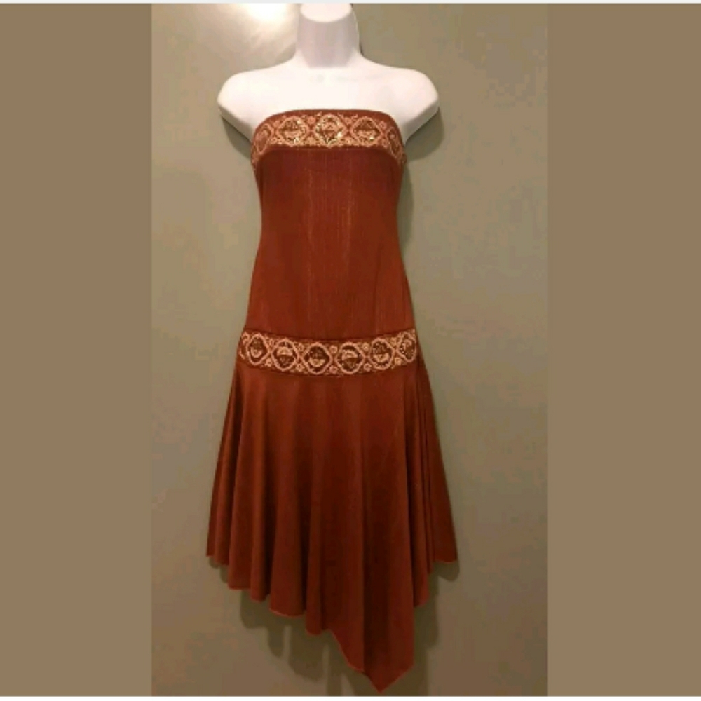 Tribal Strepless E symmetrical Ethnic Middle Eastern Dress w Gold Sequins